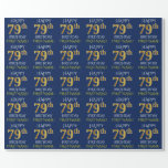 [ Thumbnail: Blue, Faux Gold "Happy 79th Birthday" Wrapping Paper ]