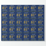 [ Thumbnail: Blue, Faux Gold "Happy 81st Birthday" Wrapping Paper ]