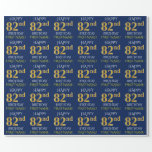 [ Thumbnail: Blue, Faux Gold "Happy 82nd Birthday" Wrapping Paper ]