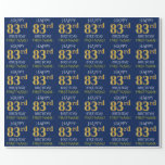 [ Thumbnail: Blue, Faux Gold "Happy 83rd Birthday" Wrapping Paper ]