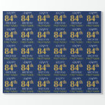[ Thumbnail: Blue, Faux Gold "Happy 84th Birthday" Wrapping Paper ]