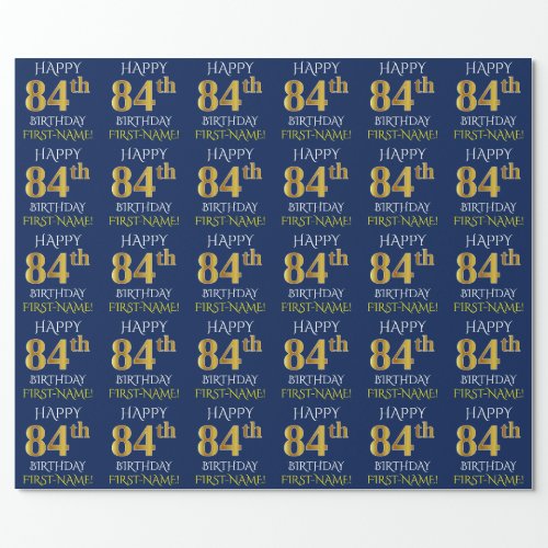 Blue Faux Gold HAPPY 84th BIRTHDAY Wrapping Paper