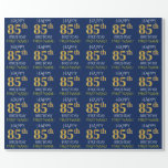 [ Thumbnail: Blue, Faux Gold "Happy 85th Birthday" Wrapping Paper ]