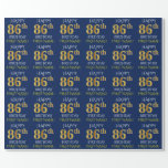 [ Thumbnail: Blue, Faux Gold "Happy 86th Birthday" Wrapping Paper ]