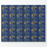 [ Thumbnail: Blue, Faux Gold "Happy 87th Birthday" Wrapping Paper ]