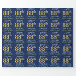 [ Thumbnail: Blue, Faux Gold "Happy 88th Birthday" Wrapping Paper ]
