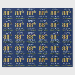 Blue, Faux Gold "HAPPY 88th BIRTHDAY" Wrapping Paper