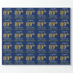 [ Thumbnail: Blue, Faux Gold "Happy 89th Birthday" Wrapping Paper ]