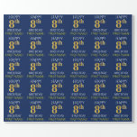 [ Thumbnail: Blue, Faux Gold "Happy 8th Birthday" Wrapping Paper ]