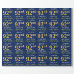 [ Thumbnail: Blue, Faux Gold "Happy 92nd Birthday" Wrapping Paper ]