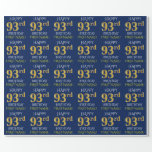 [ Thumbnail: Blue, Faux Gold "Happy 93rd Birthday" Wrapping Paper ]