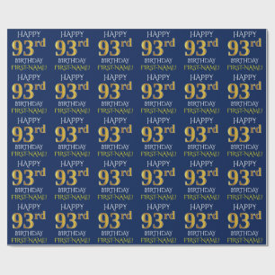 Blue, Faux Gold "HAPPY 93rd BIRTHDAY" Wrapping Paper