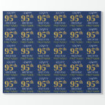 [ Thumbnail: Blue, Faux Gold "Happy 95th Birthday" Wrapping Paper ]