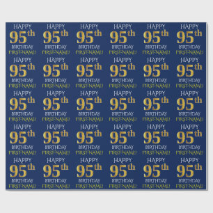 Blue, Faux Gold "HAPPY 95th BIRTHDAY" Wrapping Paper