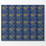 [ Thumbnail: Blue, Faux Gold "Happy 96th Birthday" Wrapping Paper ]