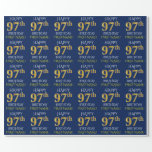 [ Thumbnail: Blue, Faux Gold "Happy 97th Birthday" Wrapping Paper ]