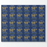 [ Thumbnail: Blue, Faux Gold "Happy 98th Birthday" Wrapping Paper ]