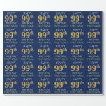 [ Thumbnail: Blue, Faux Gold "Happy 99th Birthday" Wrapping Paper ]