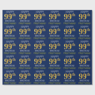 Blue, Faux Gold "HAPPY 99th BIRTHDAY" Wrapping Paper