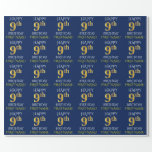 [ Thumbnail: Blue, Faux Gold "Happy 9th Birthday" Wrapping Paper ]
