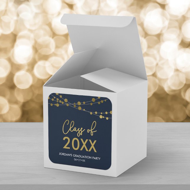 Blue Faux Gold Lights Class of 2024 Grad Party Square Sticker (Creator Uploaded)