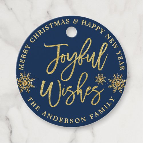 Blue  Faux Gold Modern PHOTO Christmas Holiday Favor Tags