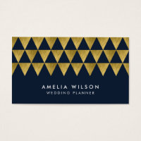 Blue & Faux Gold Triangle Pattern Modern Geometric Business Card