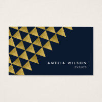 Blue Faux Gold Triangles Events Social Media Business Card