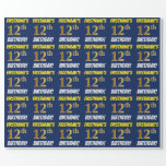 [ Thumbnail: Blue, Faux/Imitation Gold, "12th Birthday" Wrapping Paper ]