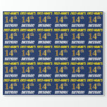 [ Thumbnail: Blue, Faux/Imitation Gold, "14th Birthday" Wrapping Paper ]