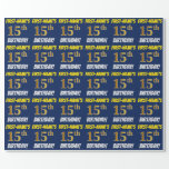 [ Thumbnail: Blue, Faux/Imitation Gold, "15th Birthday" Wrapping Paper ]