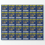[ Thumbnail: Blue, Faux/Imitation Gold, "16th Birthday" Wrapping Paper ]