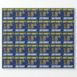 [ Thumbnail: Blue, Faux/Imitation Gold, "18th Birthday" Wrapping Paper ]