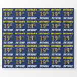 [ Thumbnail: Blue, Faux/Imitation Gold, "19th Birthday" Wrapping Paper ]