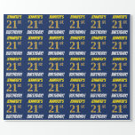 [ Thumbnail: Blue, Faux/Imitation Gold, "21st Birthday" Wrapping Paper ]