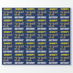 [ Thumbnail: Blue, Faux/Imitation Gold, "22nd Birthday" Wrapping Paper ]