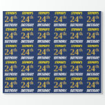 [ Thumbnail: Blue, Faux/Imitation Gold, "24th Birthday" Wrapping Paper ]