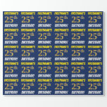 [ Thumbnail: Blue, Faux/Imitation Gold, "25th Birthday" Wrapping Paper ]