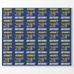[ Thumbnail: Blue, Faux/Imitation Gold, "28th Birthday" Wrapping Paper ]