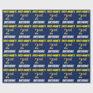 Blue, Faux/Imitation Gold, "2nd BIRTHDAY" Wrapping Paper