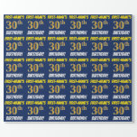 [ Thumbnail: Blue, Faux/Imitation Gold, "30th Birthday" Wrapping Paper ]