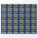 [ Thumbnail: Blue, Faux/Imitation Gold, "34th Birthday" Wrapping Paper ]