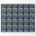 [ Thumbnail: Blue, Faux/Imitation Gold, "35th Birthday" Wrapping Paper ]