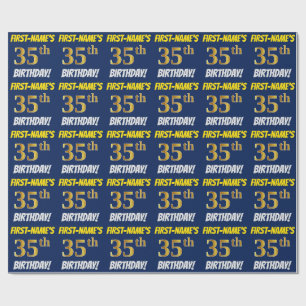 Blue, Faux/Imitation Gold, "35th BIRTHDAY" Wrapping Paper