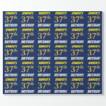 [ Thumbnail: Blue, Faux/Imitation Gold, "37th Birthday" Wrapping Paper ]