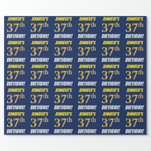 Blue FauxImitation Gold 37th BIRTHDAY Wrapping Paper