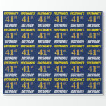 [ Thumbnail: Blue, Faux/Imitation Gold, "41st Birthday" Wrapping Paper ]