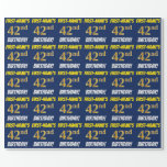 [ Thumbnail: Blue, Faux/Imitation Gold, "42nd Birthday" Wrapping Paper ]