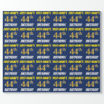 [ Thumbnail: Blue, Faux/Imitation Gold, "44th Birthday" Wrapping Paper ]
