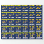 [ Thumbnail: Blue, Faux/Imitation Gold, "46th Birthday" Wrapping Paper ]